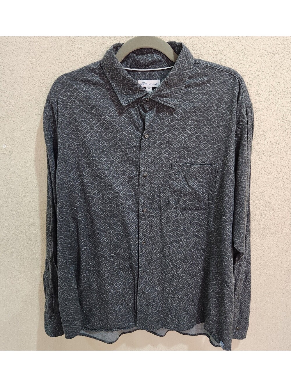 PETER MILLAR Snow Camp Gale Gray Cotton Sport Dress Shirts Men's XL Button-up
